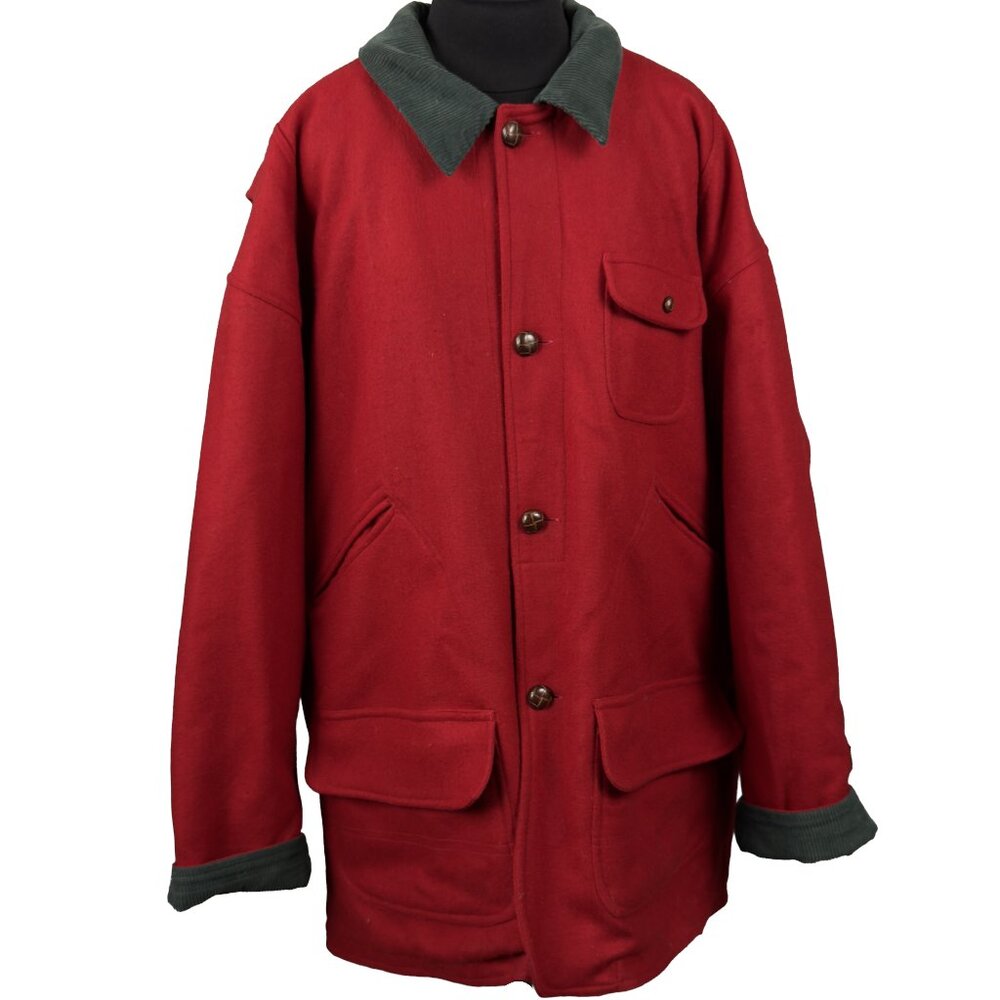 Vintage 60's BOAT WORKS Wool Jacket Red Green Collar Button Front Size L
